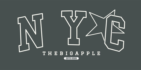 Nyc vintage varsity streetwear typography print for graphic tee, t-shirts, hat, and poster design 2026 - vector © AKSNA
