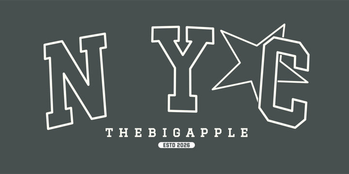Nyc vintage varsity streetwear typography print for graphic tee, t-shirts, hat, and poster design 2026 - vector