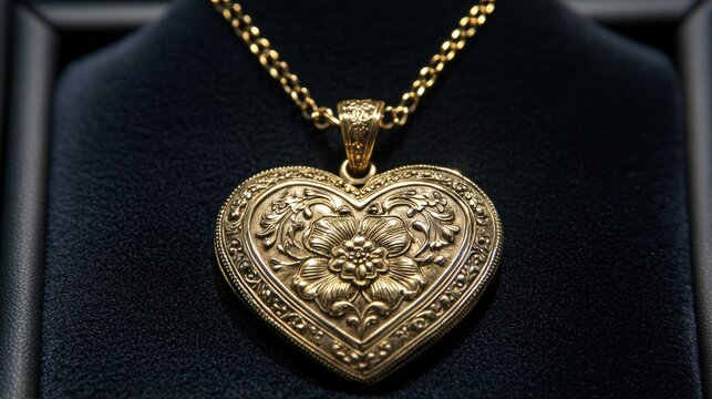 Gold heart locket pendant on chain