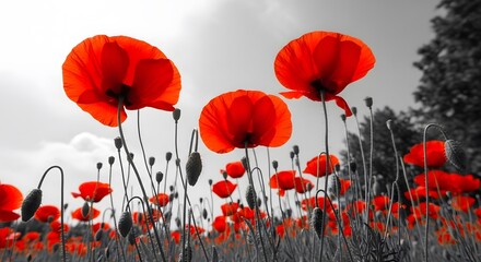 Obraz premium Canada day remembrance vibrant poppies in selective color