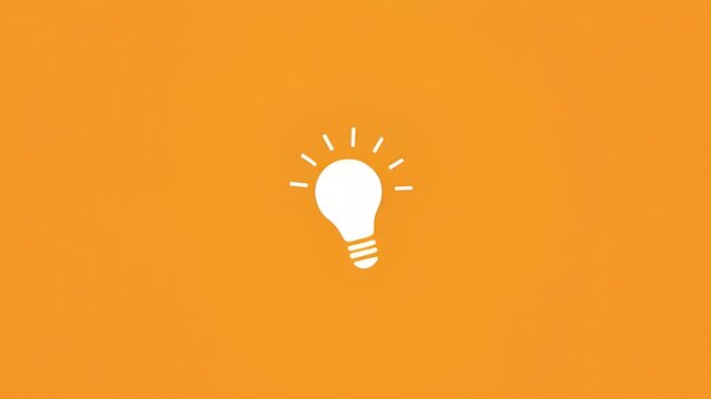 Minimalist light bulb icon on vibrant orange background