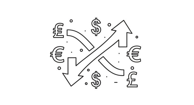 Currency Exchange Symbols Arrows and Money Icons.