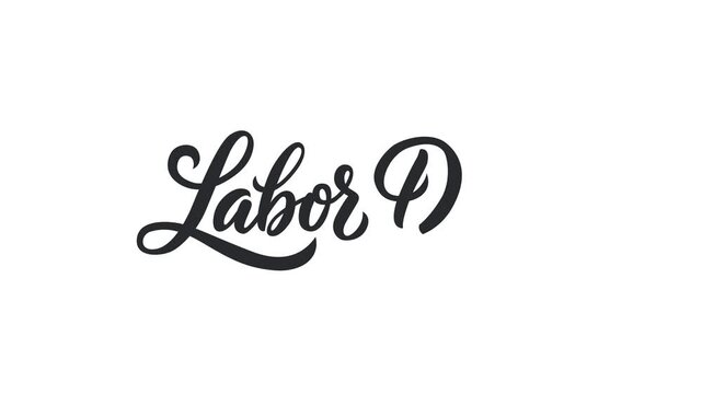 Isolated Happy Labor Day text in black animated with hand fist and wrench icon
