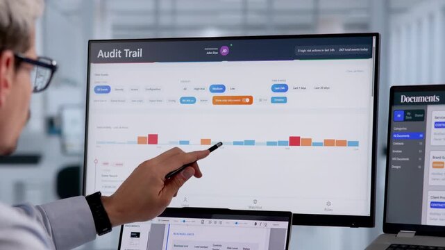 IT Auditor Reviewing Security Logs On Laptop