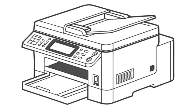 Vector illustration of modern office printer. Flat design, minimalist style. Ideal for technology, business and office equipment concepts.