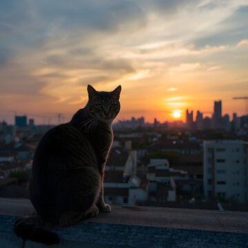 cat at sunset