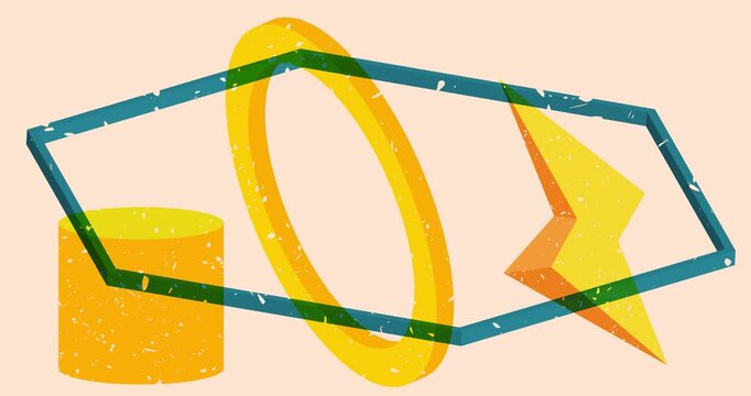 Colorful geometric shapes animation. Object in trendy riso graph design. Geometry elements abstract risograph texture style video.