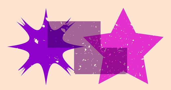 Colorful geometric shapes animation. Object in trendy riso graph design. Geometry elements abstract risograph texture style video.