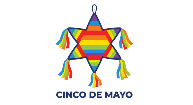 Colorful star shaped pi ata with vibrant streamers celebrating cinco de mayo
