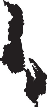 Black silhouette map of Malawi a simple vector illustration for travel and geography concepts isolated on white background