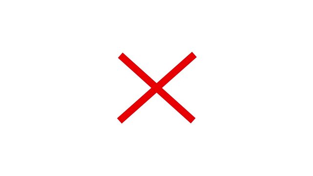 Minimalist red x mark animation on clean white background, dynamic motion symbol for error notification, rejection concept, or incorrect status indicator for user interface