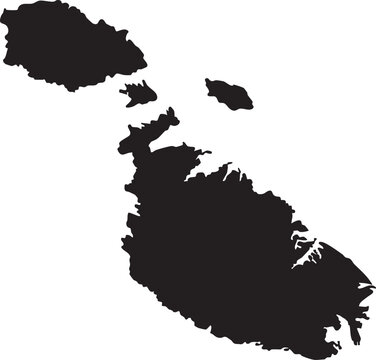 Black silhouette map of Malta and Gozo islands simple vector outline for travel and geography concepts isolated on white background