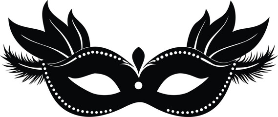 Masquerade carnival mask with feathers and pearls vector illustration black silhouette isolated on transparent background. © Gfx Foysal