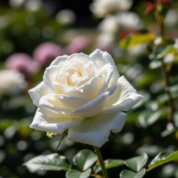 Beautiful White Rose Blooming in a Lush Garden.