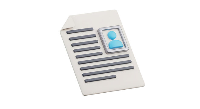 3D Icon of a Resume with Photo Placeholder
