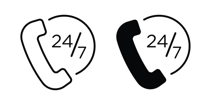 24 7 call support icon editable designs collection. black and white icons