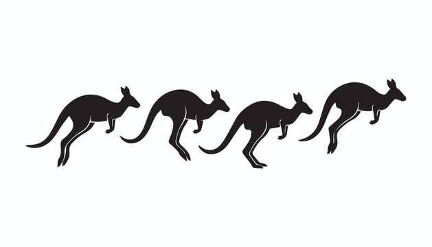 black and white silhouette set of kangaroo very high quality vector illustration.