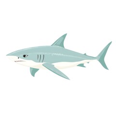Fototapeta premium Fierce blue shark swims through the water in this illustrated graphic design.