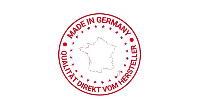 A red circular Made in Germany stamp with a central map emblem, presented in crisp 4K quality&mdash;ideal for manufacturing, product labeling, branding, authenticity, and quality‑assurance visuals.