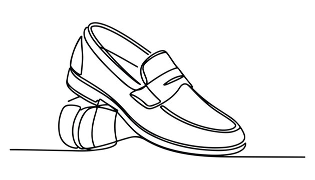 One continuous line illustration of an leather loafer , isolated on white background.