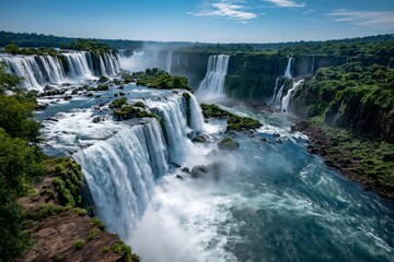 Obraz premium Iguazu falls powerful water streaming through lush jungle