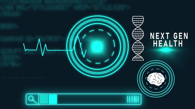 Next gen health digital interface with dna and brain medical technology hud 4k background
