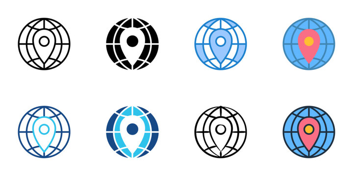 Global market icons set multiple style collection. Editable stroke 
