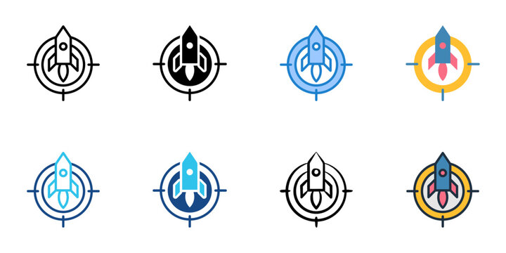 Mission icons set multiple style collection. Editable stroke 
