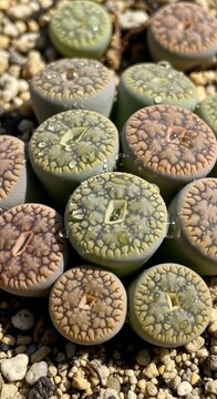Close-up of Lithops Succulents in a Garden Setting.