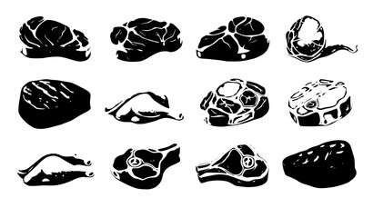 Photo realistic meat vector set steak beef chicken pork and lamb fresh food isolated on white background © MD