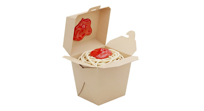 Spaghetti with Ketchup in Chinese Takeout Box