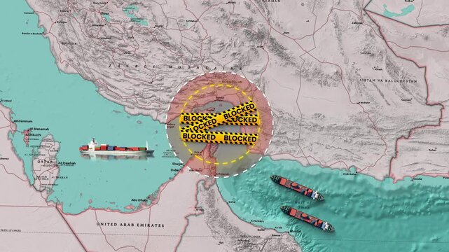 Strait of Hormuz blocked shipping route animation video