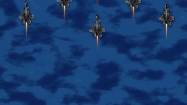 Formation of Stealth Fighter Jets Flying Over Deep Blue Ocean Water