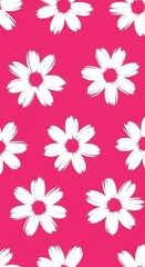 Fototapeta premium Bright Pink Background with White Daisy Flower Pattern.