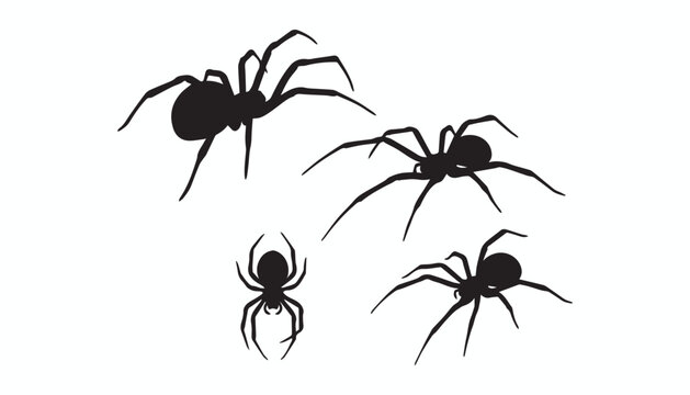 black and white silhouette set of spider very high quality vector illustration.