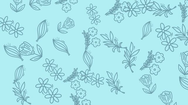 Calm blue floral doodle pattern video background.