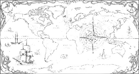 Vintage map with ships and compass © miht3325