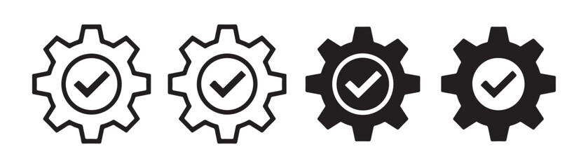 Industrial technical cogwheel settings icons with checkmark symbols for complete maintenance process services. © Abu