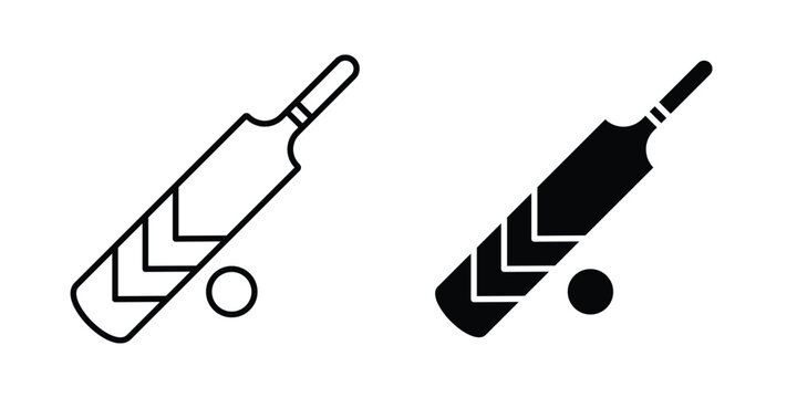 Cricket bat and ball icon editable designs collection. black and white icons