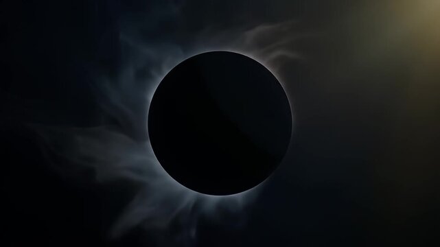 Total solar eclipse with shining corona in dark cloudy sky