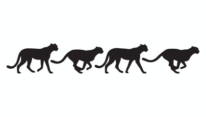 black and white silhouette set of cheetah very high quality vector illustration. © dinesh
