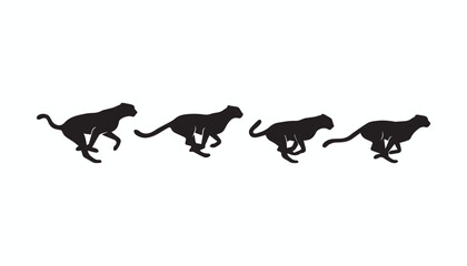 black and white silhouette set of cheetah very high quality vector illustration. © dinesh