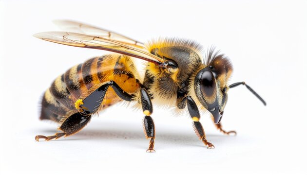 Mason bee isolated on white background macro shot