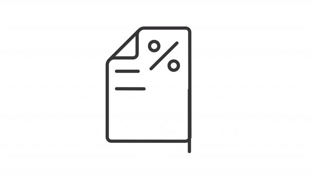 Animated tax line icon. Income statement animation. Financial invoice. Payment document preparation. Debt information. Outline element on white background. HD video with alpha channel