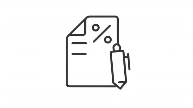 Animated tax form line icon. Financial agreement animation. Business contract. Interest rate. Legal procedure implementation. Outline element on white background. HD video with alpha channel