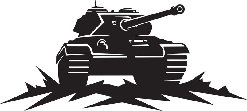 Black tank icon, military vehicle silhouette, combat illustration, warfare graphics