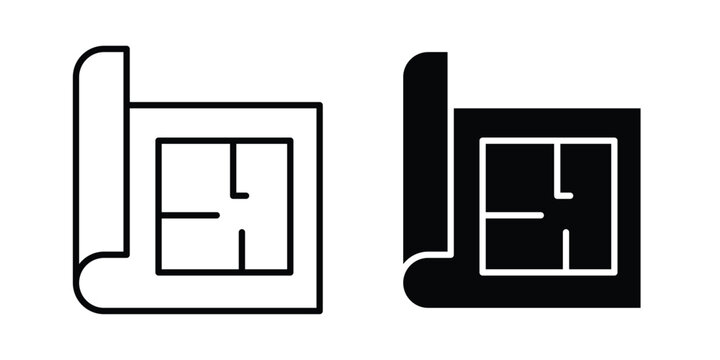 Floor plan icon editable designs collection. black and white icons