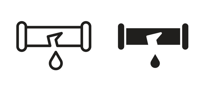Broken pipe icon symbol, black style vector icons pack