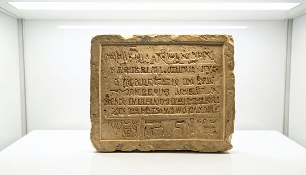 Ancient Sumerian pictographs on a small limestone tablet predating cuneiform, showcasing early written communication