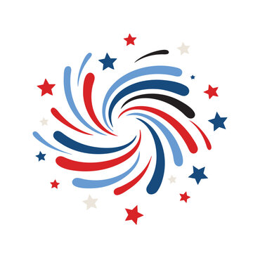 4th of July spiral swirl fireworks with stars patriotic graphic